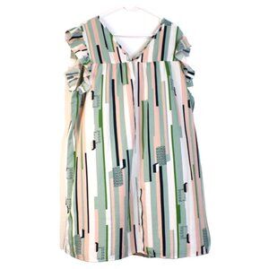 Shein Curve 4XL Geo Print Flutter Sleeve Dress Peach Greens Smock Loose Fitting